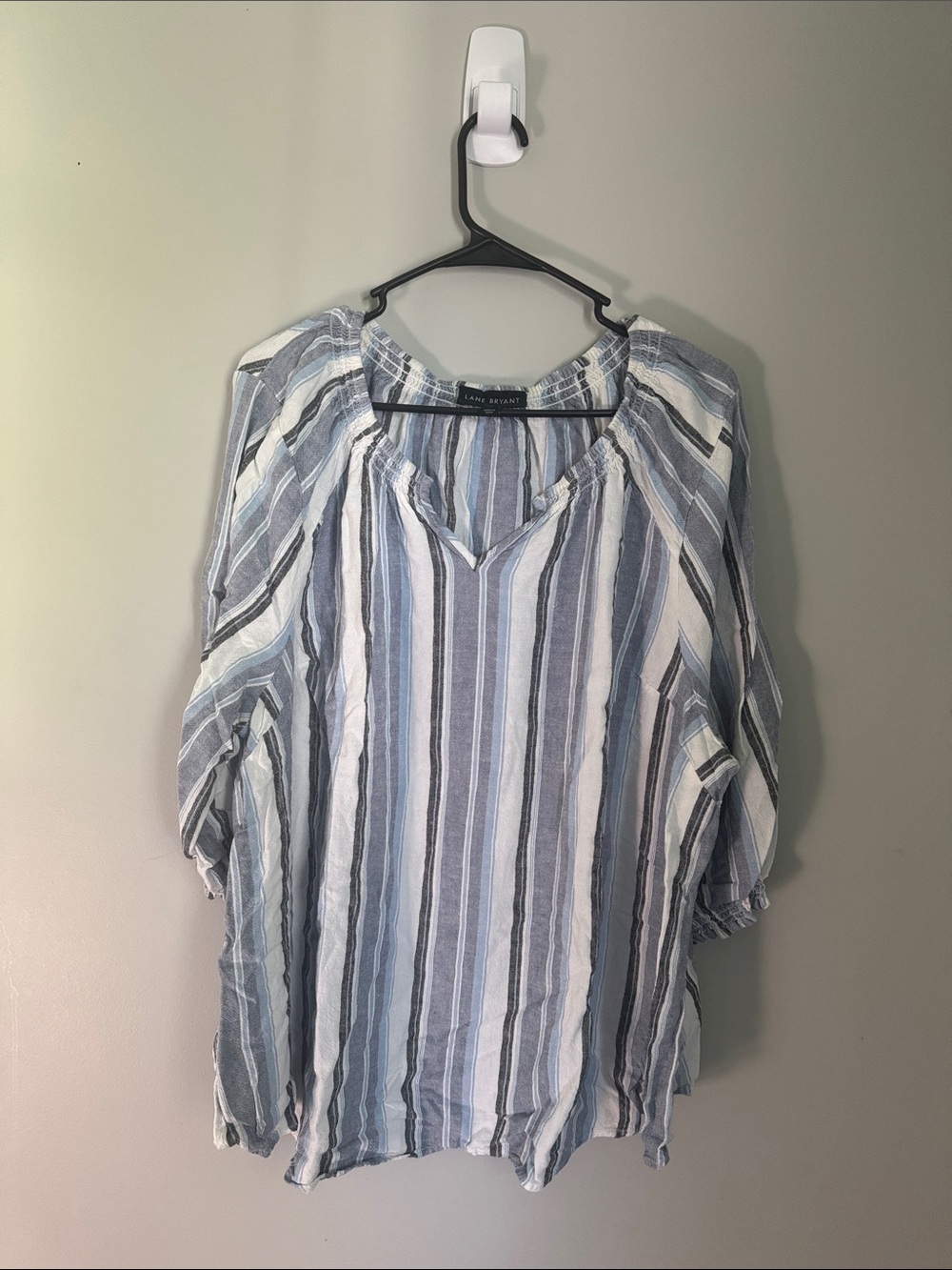 Lane Bryant Blue and White Vertical Stripe Tunic